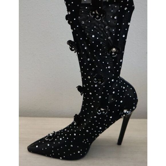 Azalea Wang Women's Sz 7 Black Marlowe Embellished Pointed Toe Bootie - Picture 5 of 13